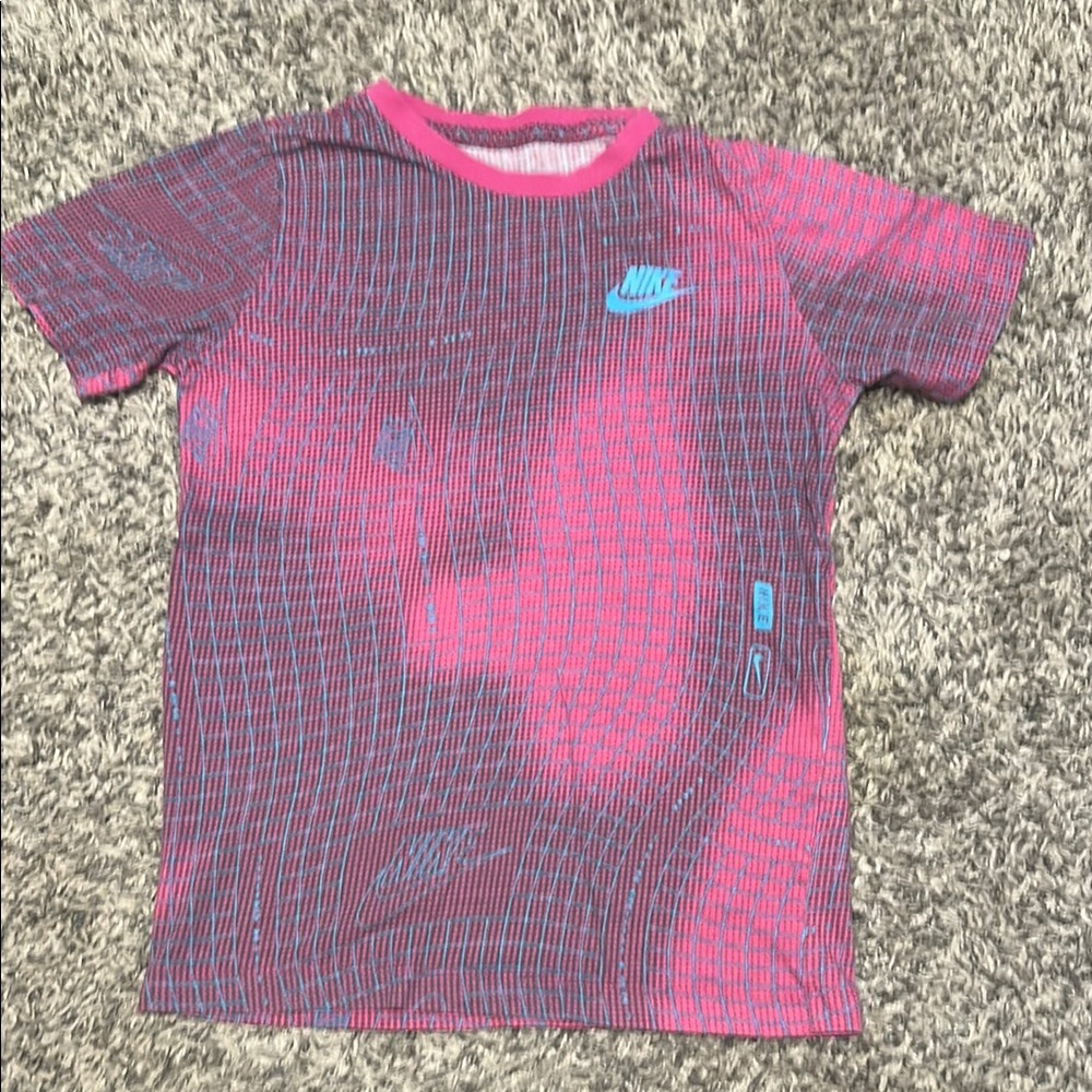 Nike Pink and Blue Striped Tee